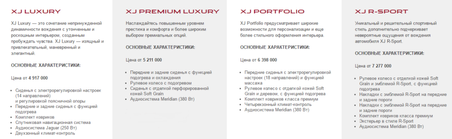 Комплектации и цены Jaguar XJ