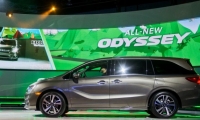 The new Honda Odyssey minivan is unveiled at the North American International Auto Show, Monday, Jan. 9, 2017, in Detroit. (AP Photo/Tony Ding)